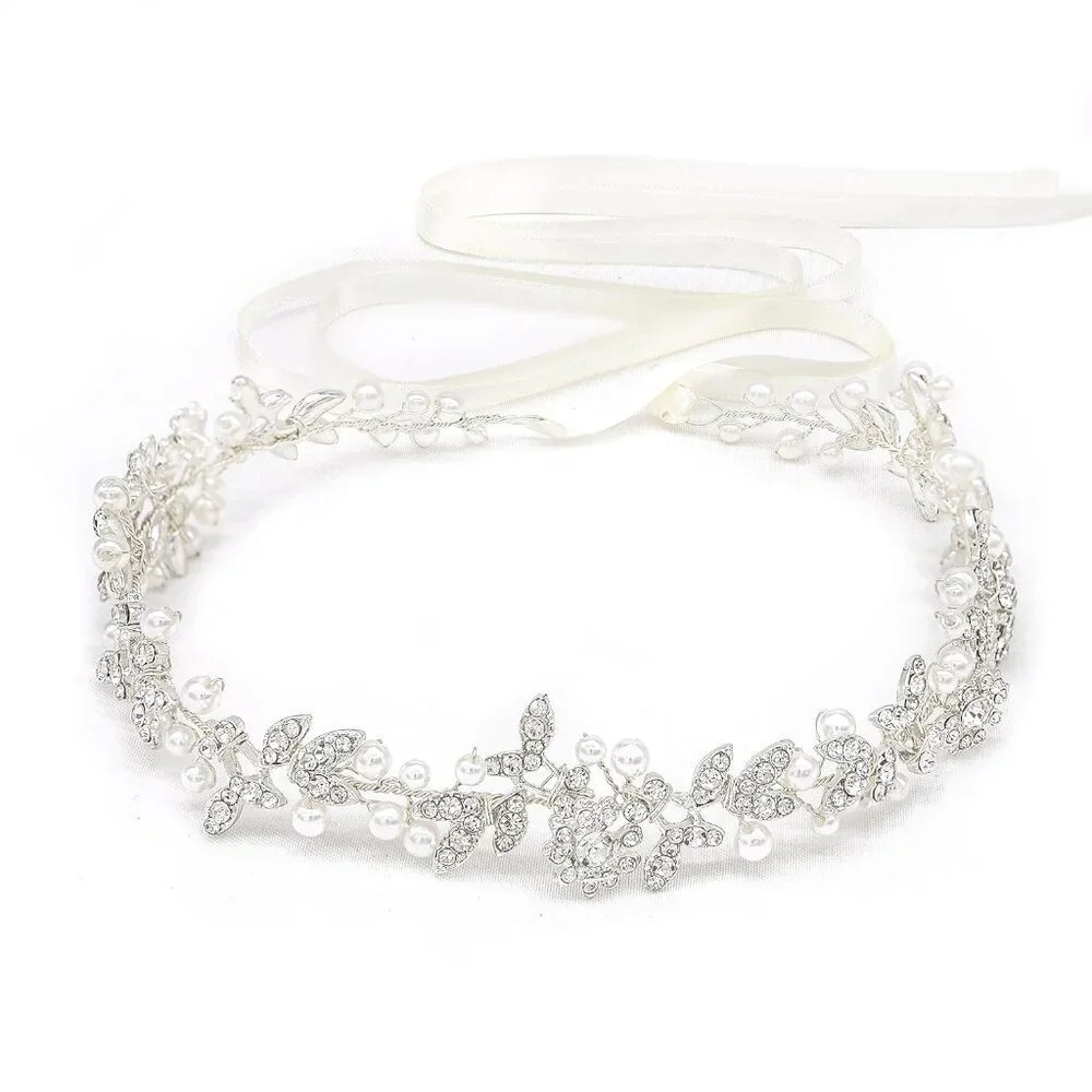 Bridal Crystal Pearl Headband Bohemian Wedding Hair Accessories for Bride